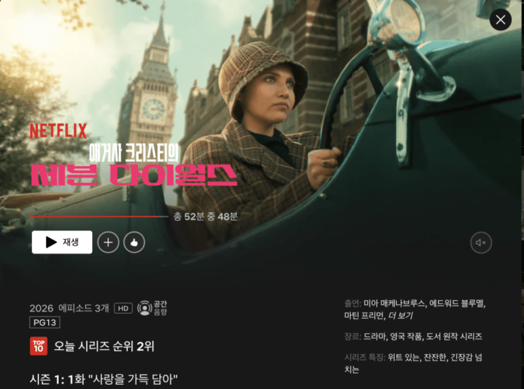 넷플릭스 ‘애거사 크리스티의 세븐 다이얼스’를 봤다.